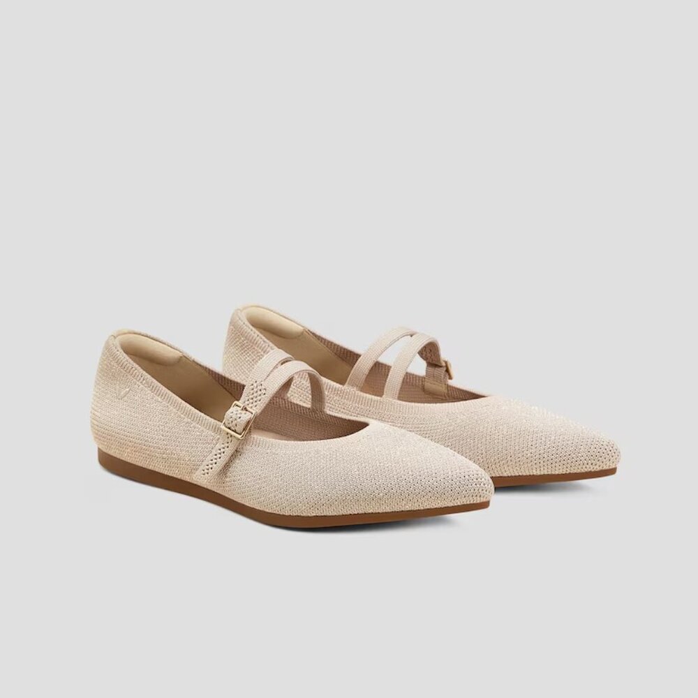 Vivaia Pointed-Toe V-Strap Mary-Jane Flats (Aria Mary-Jane)